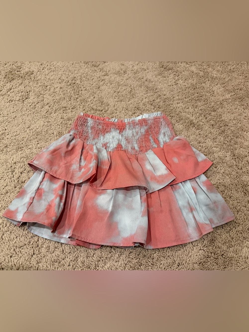 Kids Hayden Coral and Light Blue Tie-Dye Tiered Mini Skirt